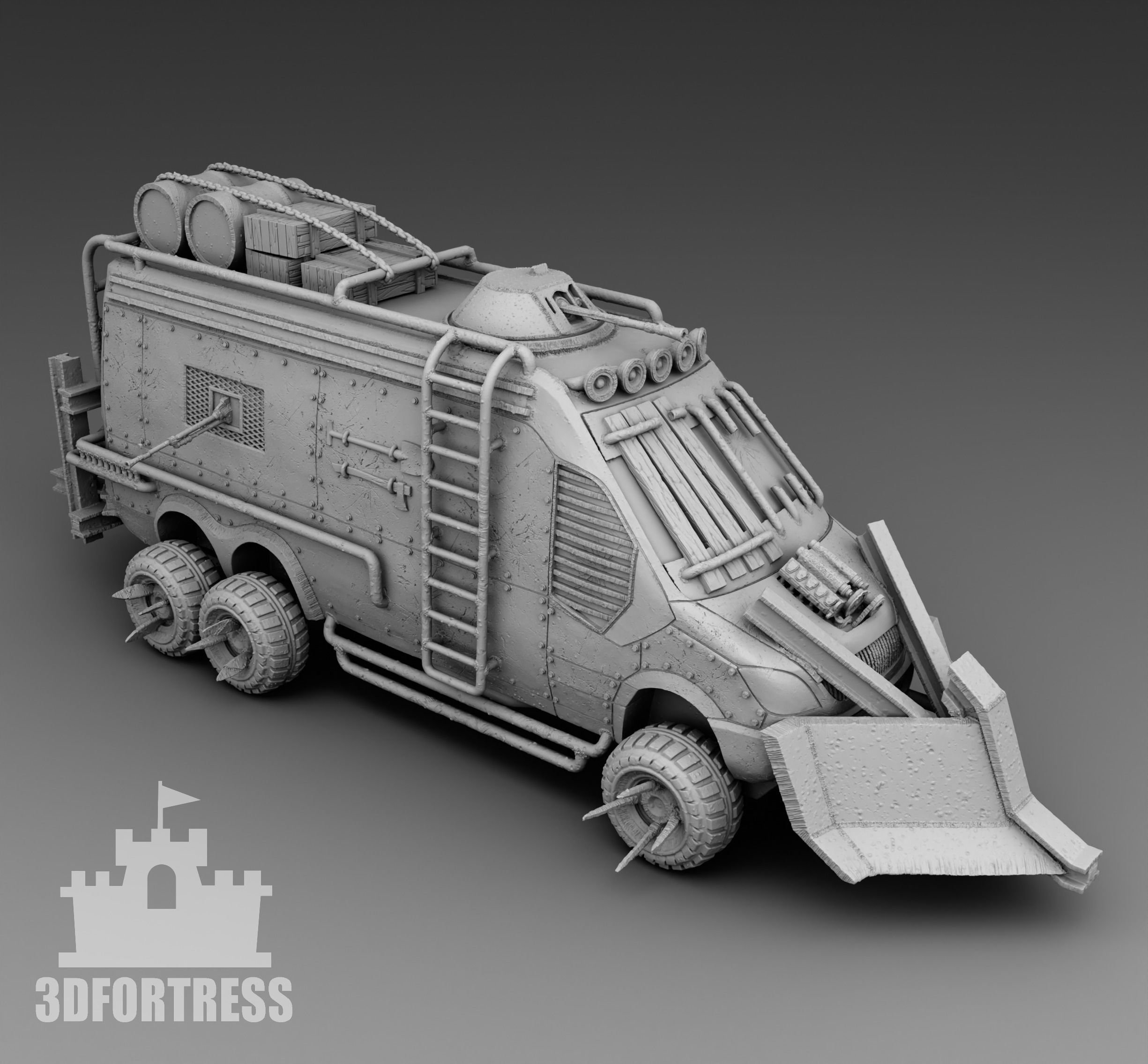 A van with a battering ram 3D print model_1