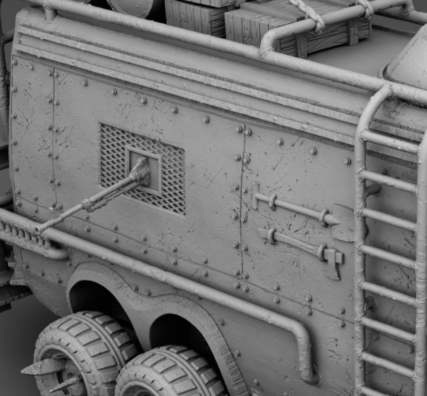 A van with a battering ram 3D print model_4