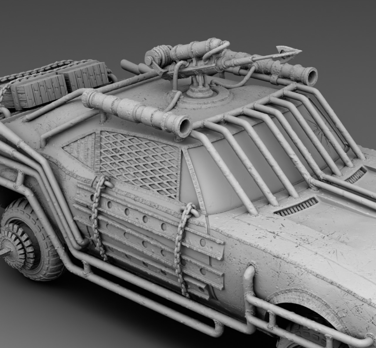 A car with a harpoon 3D print model_10