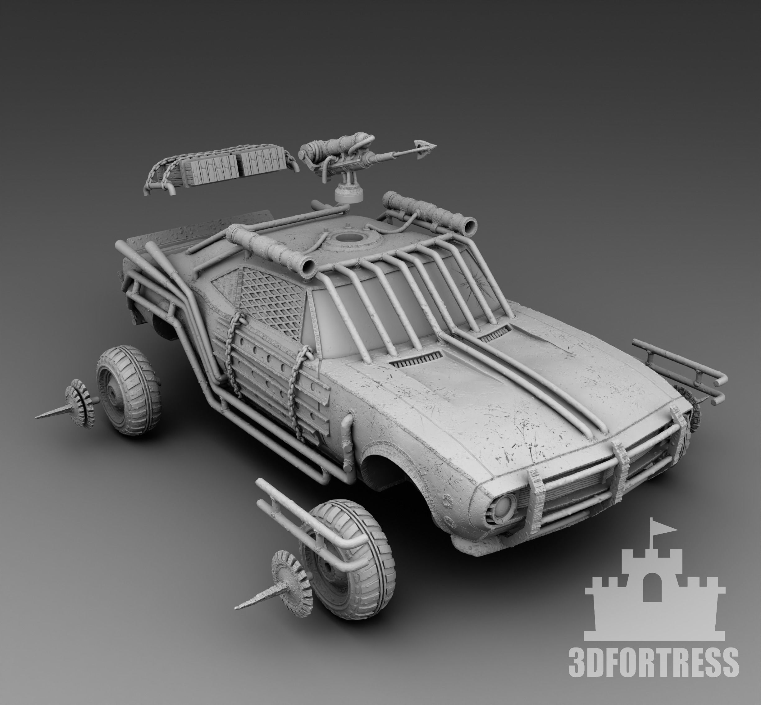 A car with a harpoon 3D print model_3