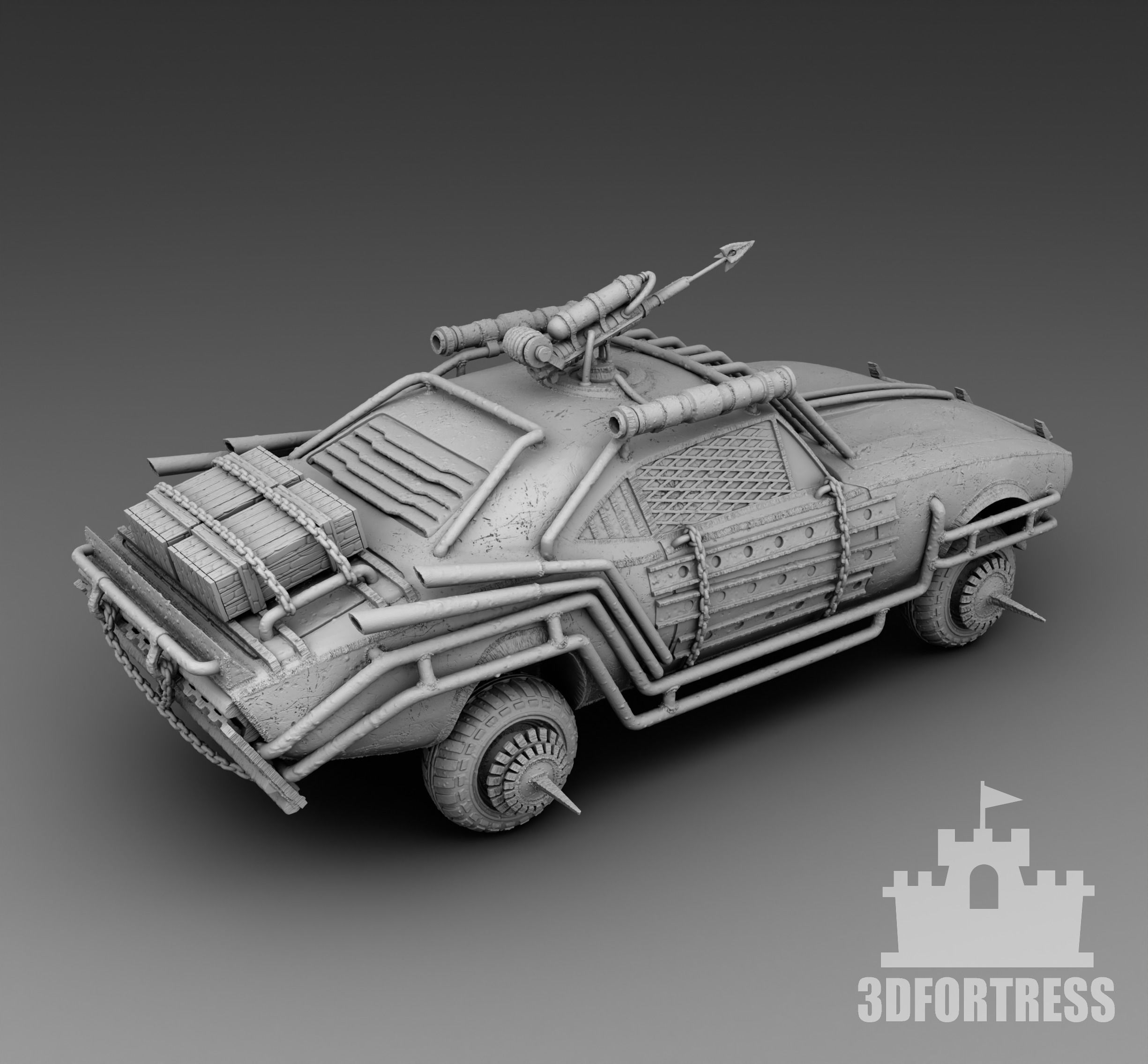 A car with a harpoon 3D print model_2