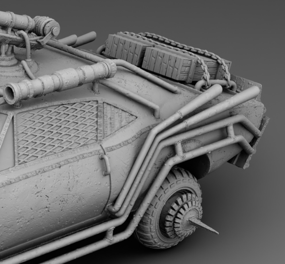 A car with a harpoon 3D print model_4