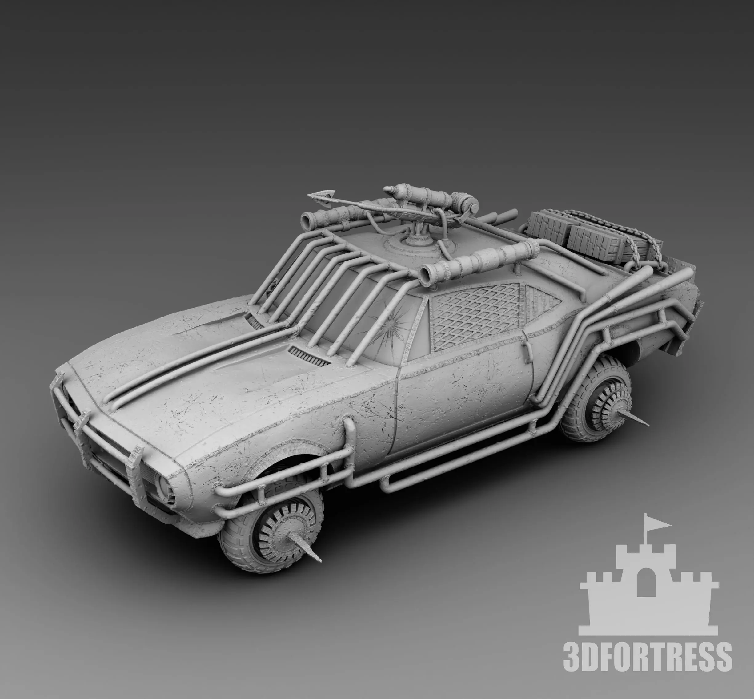 A car with a harpoon 3D print model_0