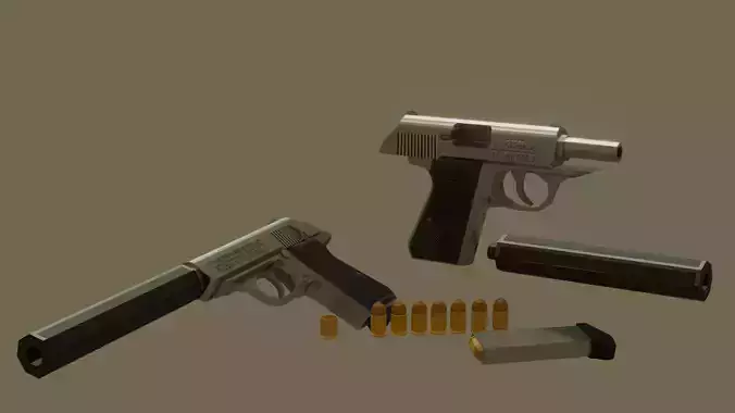 Walther PPKS Low Poly Pixel Art  Free low-poly 3D model