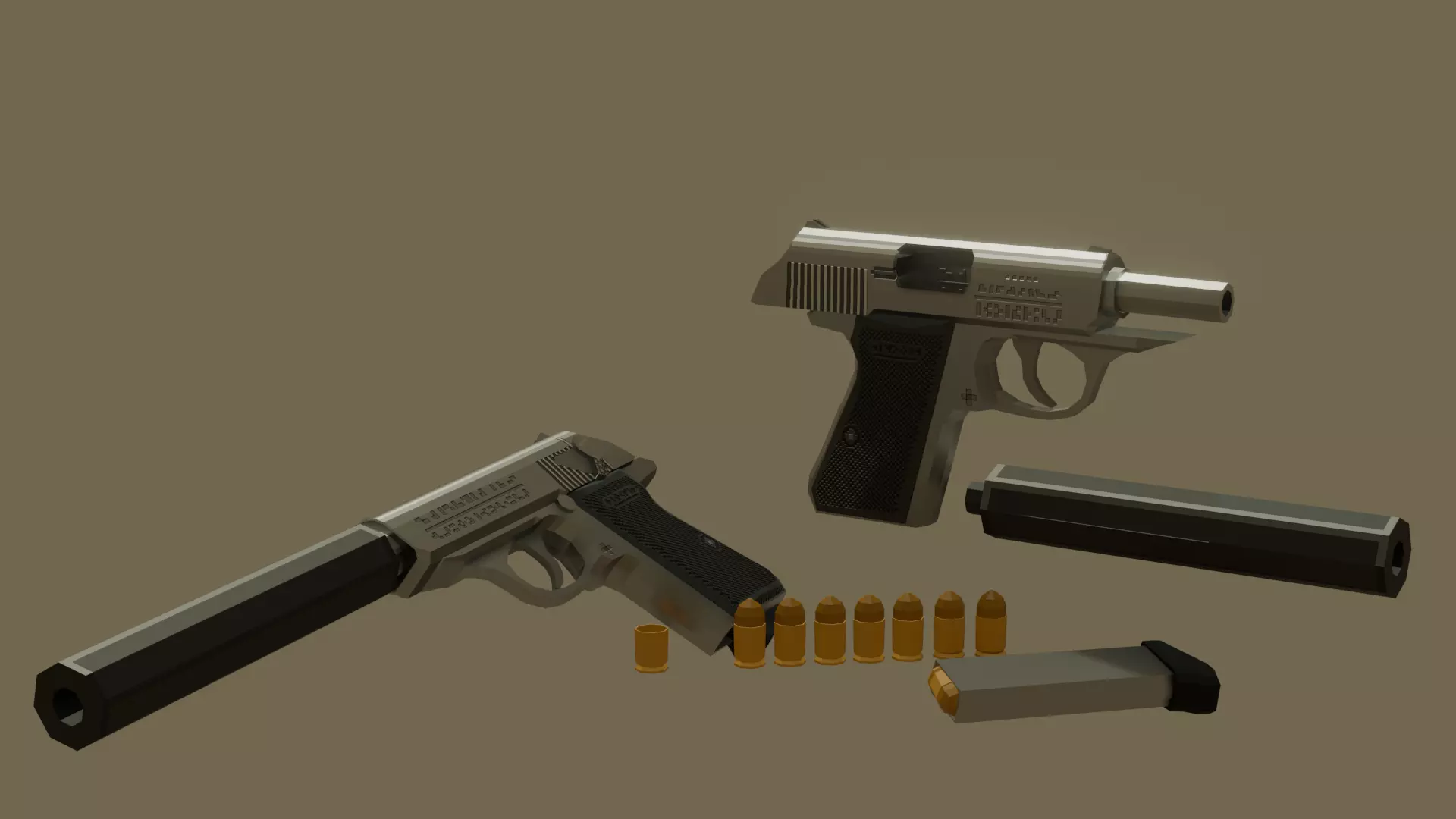 Walther PPKS Low Poly Pixel Art  Free low-poly 3D model_0