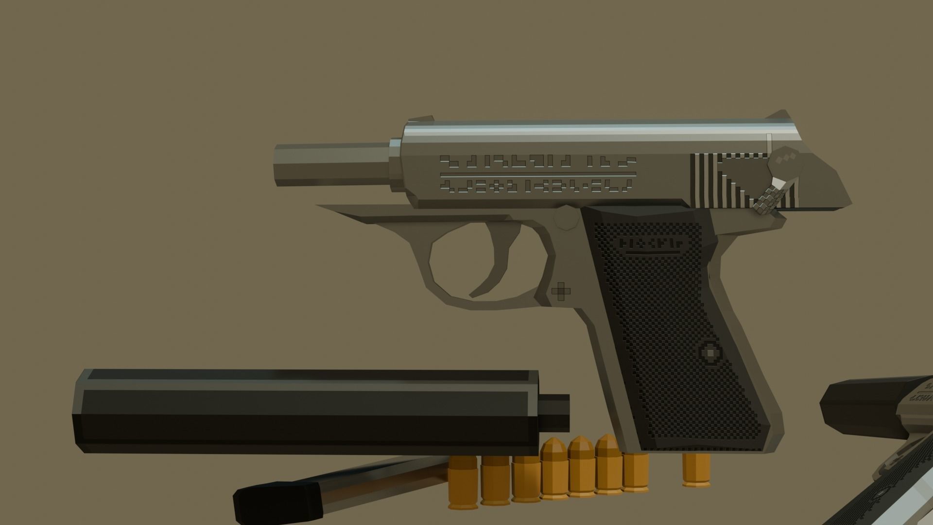 Walther PPKS Low Poly Pixel Art  Free low-poly 3D model_3