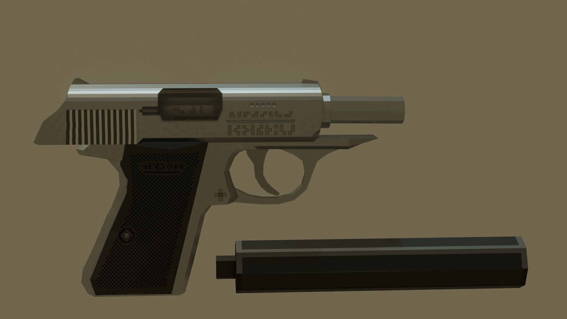Walther PPKS Low Poly Pixel Art  Free low-poly 3D model_2