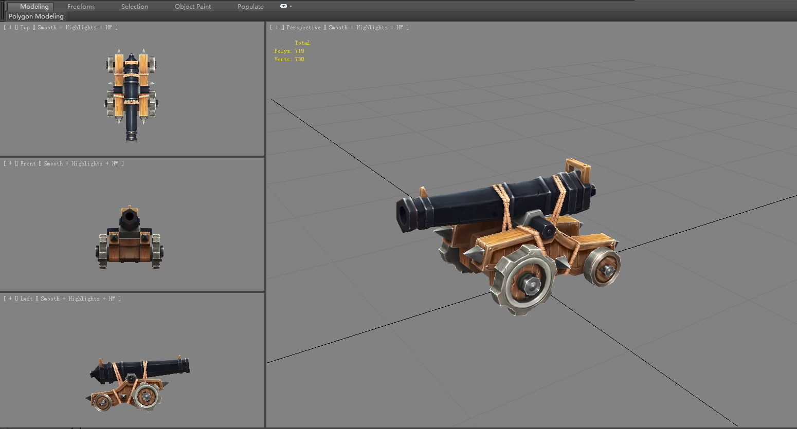 Ancient cannon Low-poly 3D model_4