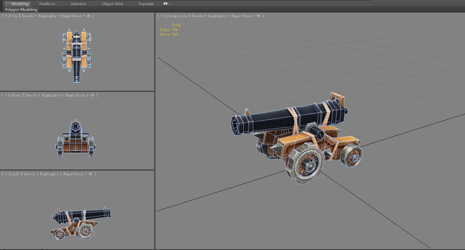 Ancient cannon Low-poly 3D model_5