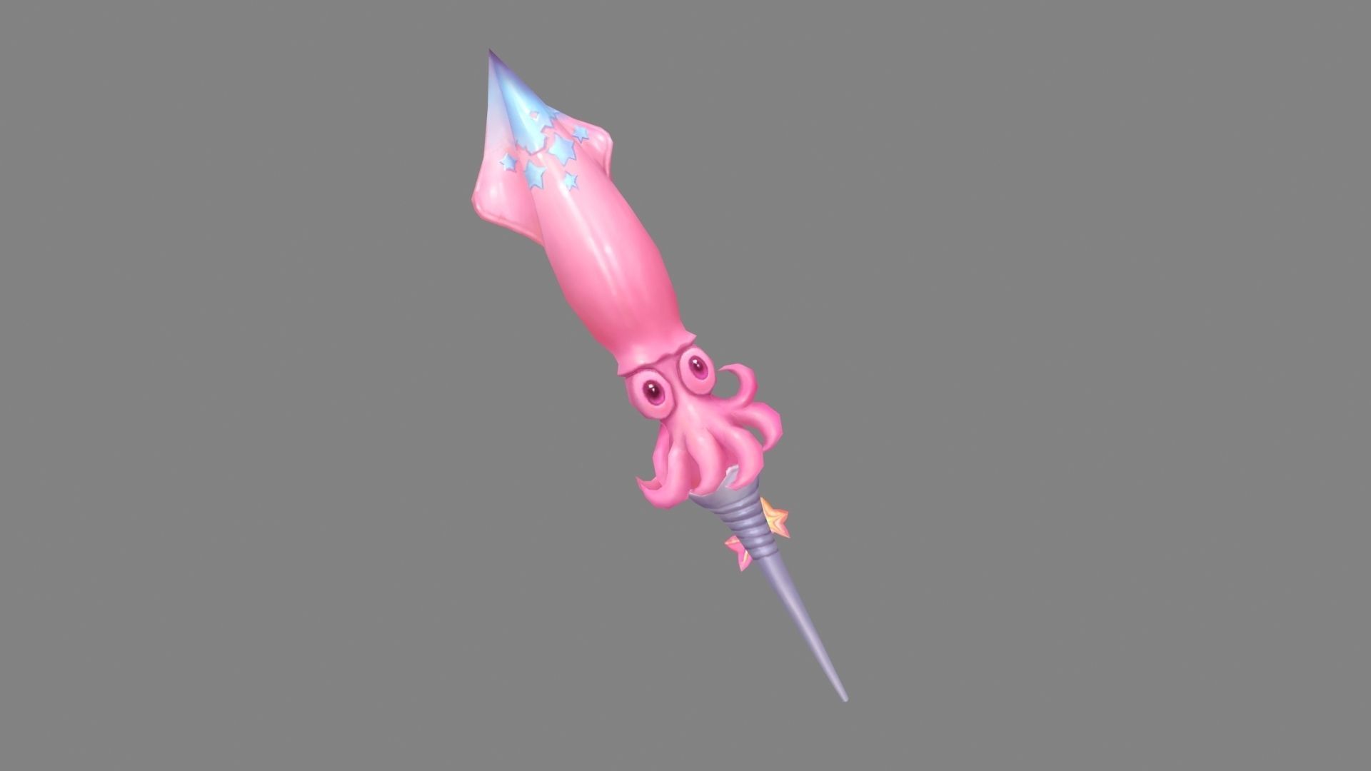 Cartoon pink squid sword Low-poly 3D model_2