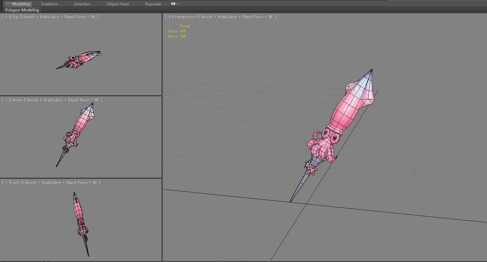 Cartoon pink squid sword Low-poly 3D model_4
