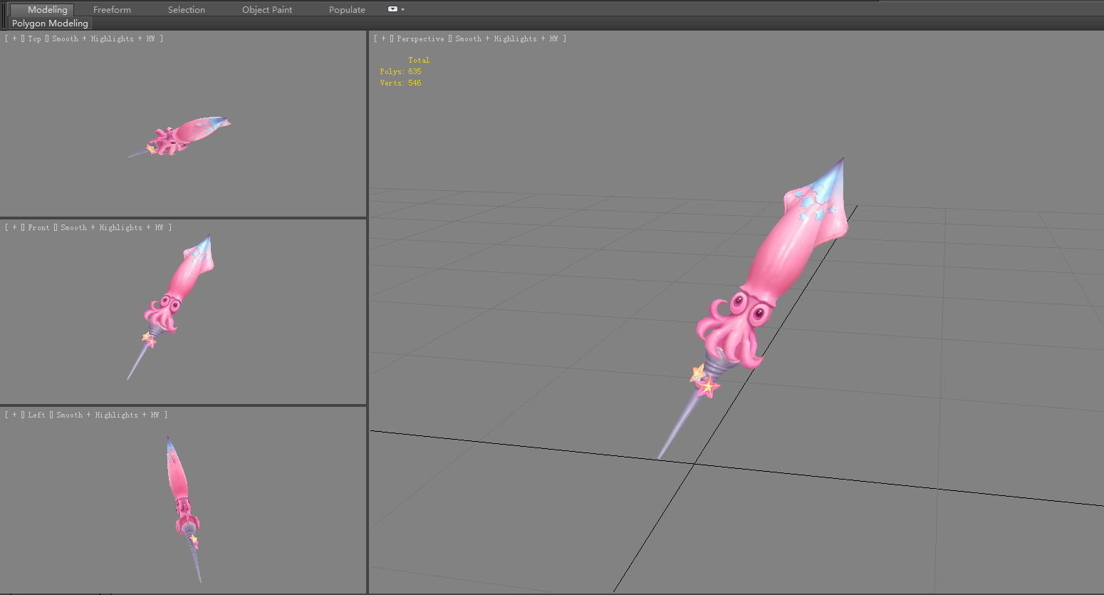 Cartoon pink squid sword Low-poly 3D model_3