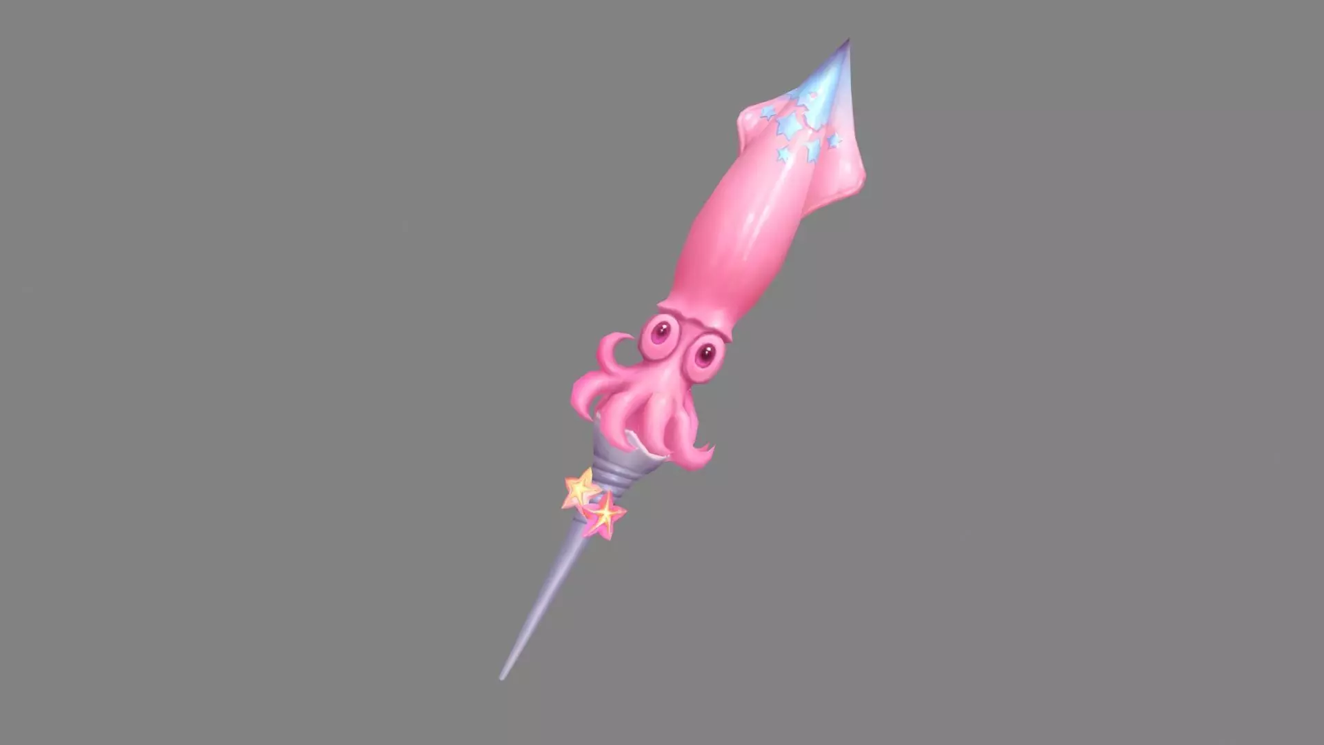 Cartoon pink squid sword Low-poly 3D model_0