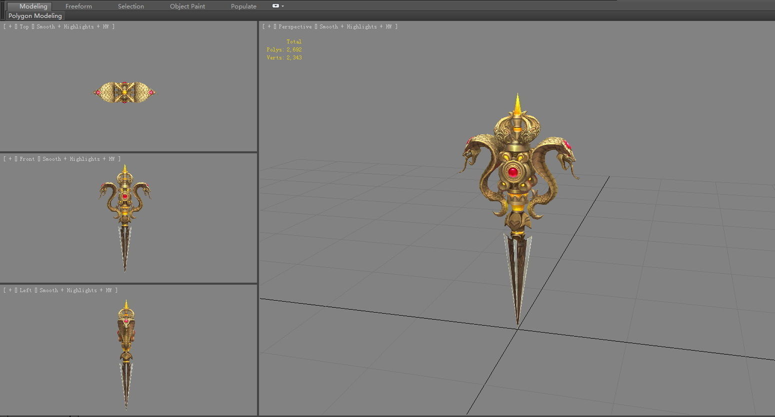 Gold Cobra Dagger - magic weapon Low-poly 3D model_3