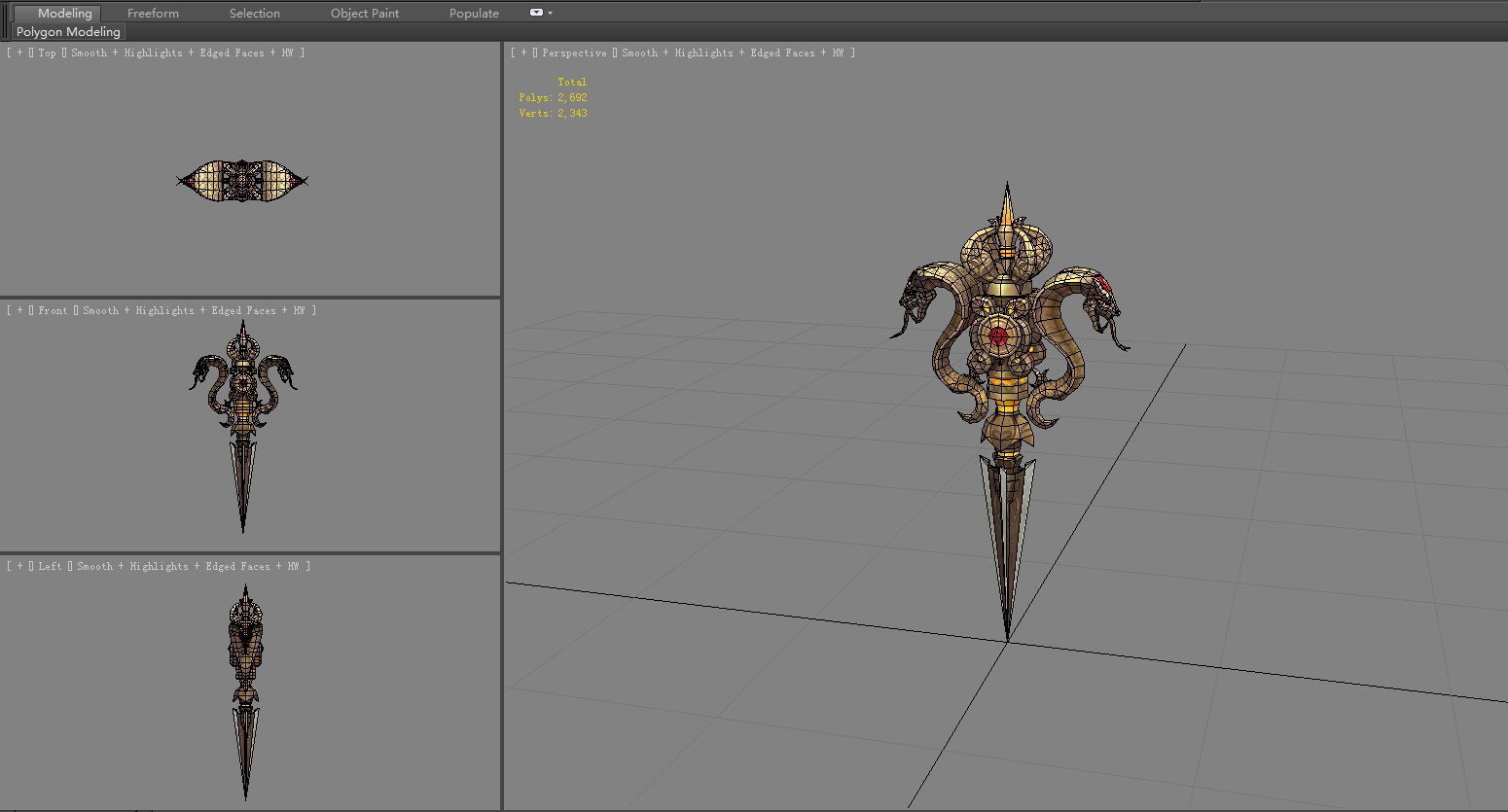 Gold Cobra Dagger - magic weapon Low-poly 3D model_4