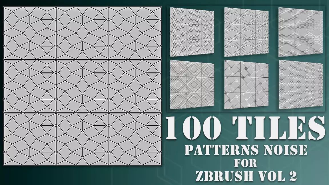 100 Tiles Patterns Noise for Zbrush Vol 2 Low-poly 3D model_0
