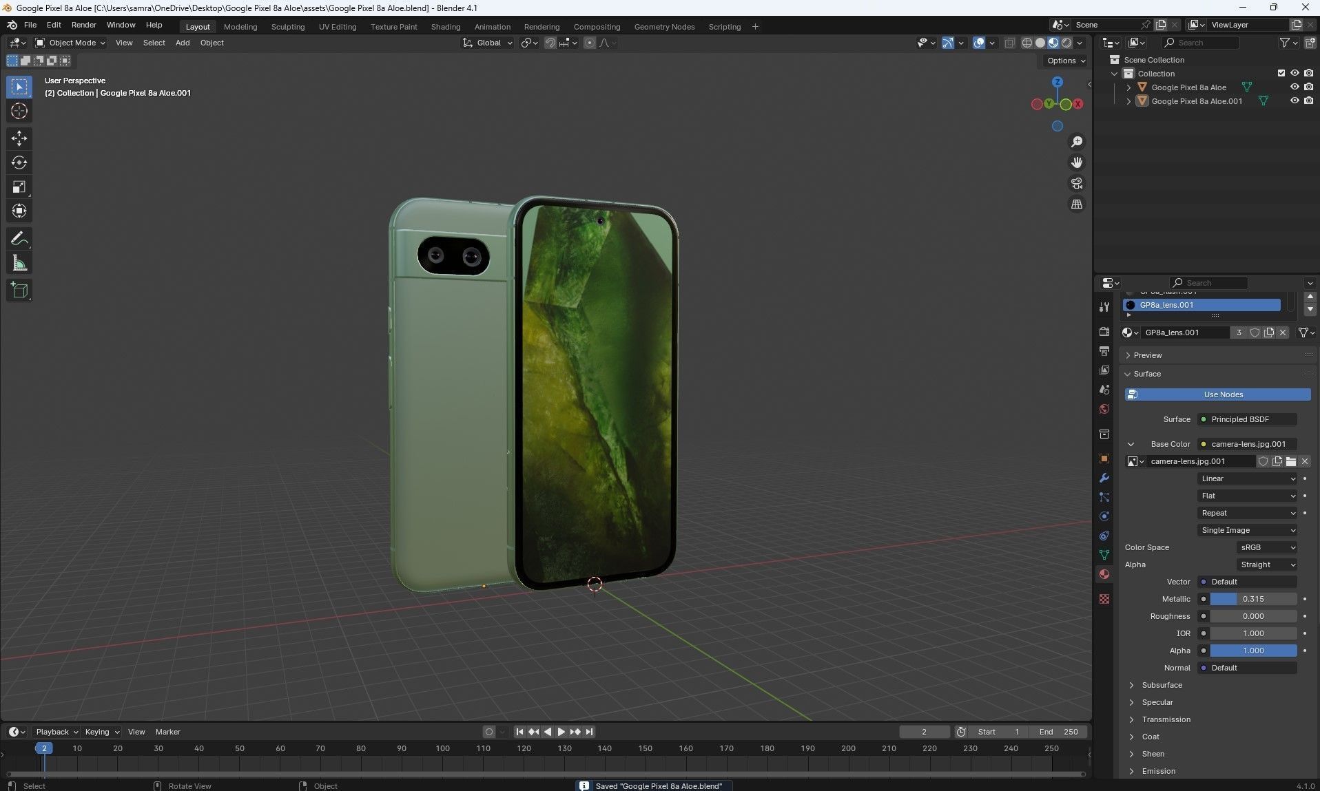 Google Pixel 8a Aloe Low-poly 3D model_30