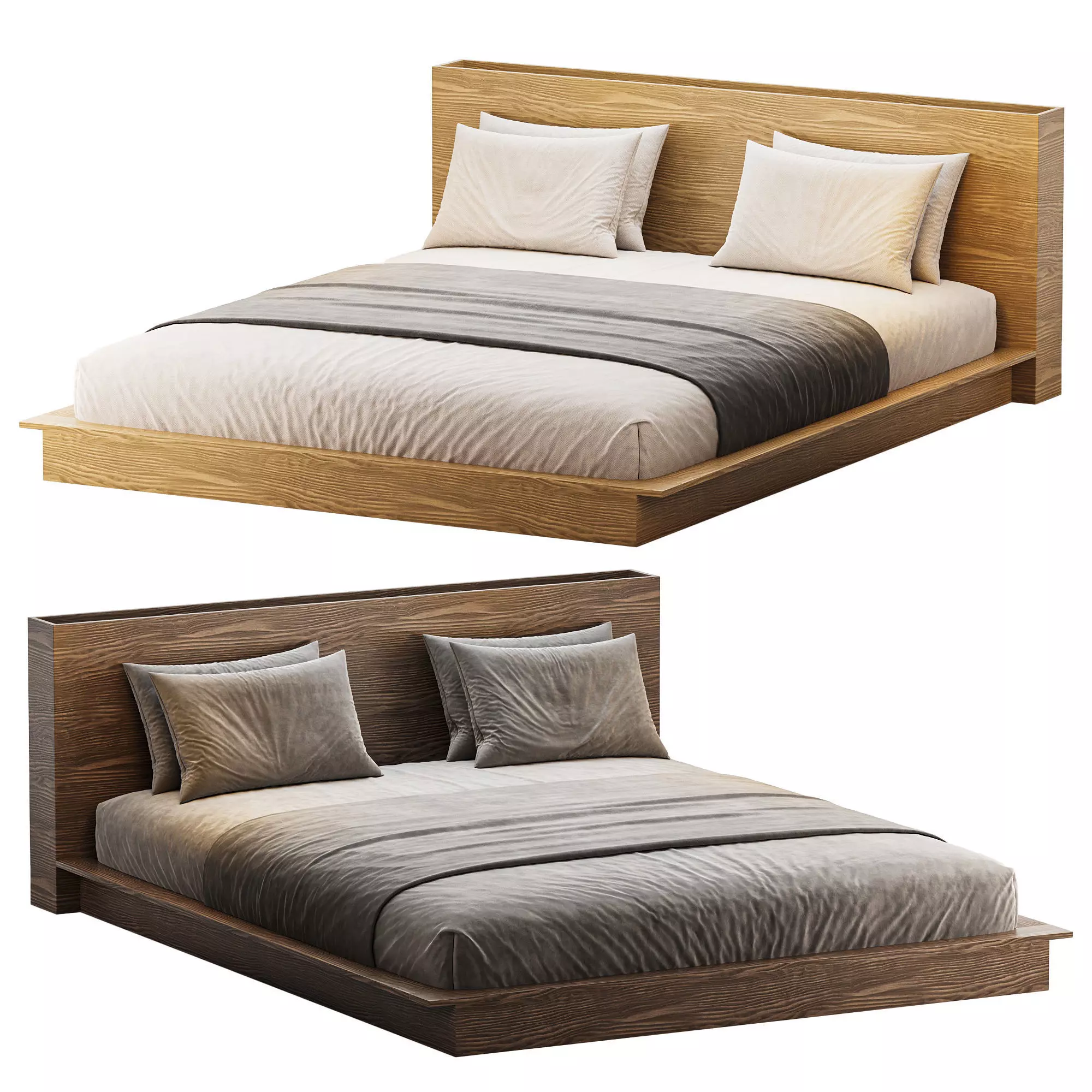 Chic Natural Wood Bed 3D model