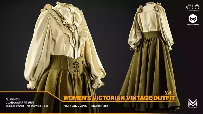 Women Victorian Vintage Outfit - VOL1 - ZPRJ-FBX-OBJ Files