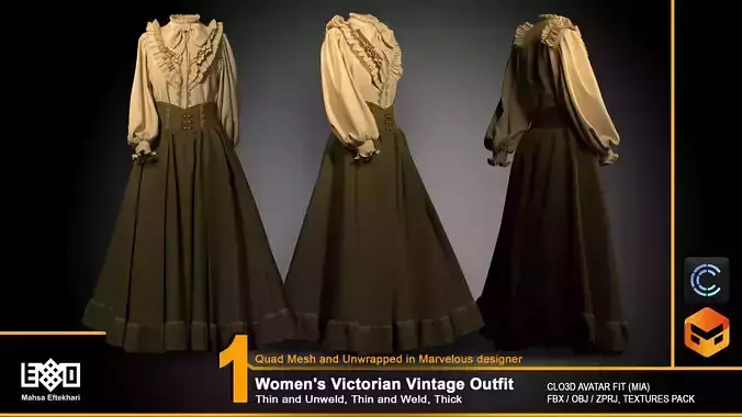 Women Victorian Vintage Outfit - VOL1