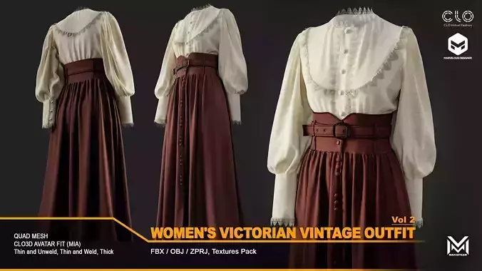 Women Victorian Vintage Outfit - VOL2 - ZPRJ-FBX-OBJ Files