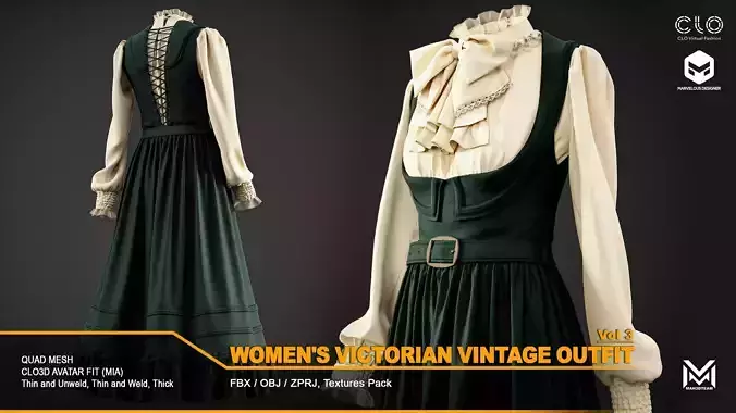 Women Victorian Vintage Outfit - VOL3 - ZPRJ-FBX-OBJ Files