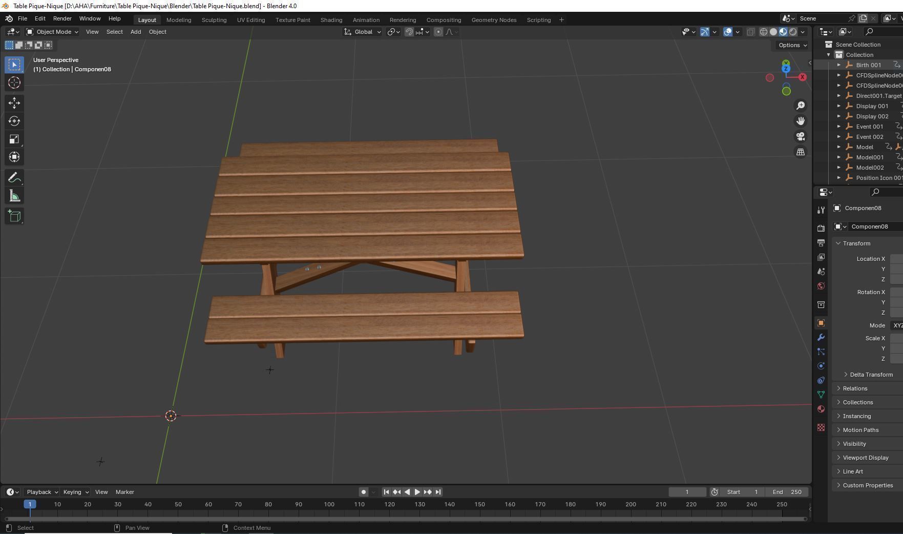 Outdoor Picnic Table Low-poly 3D model_5