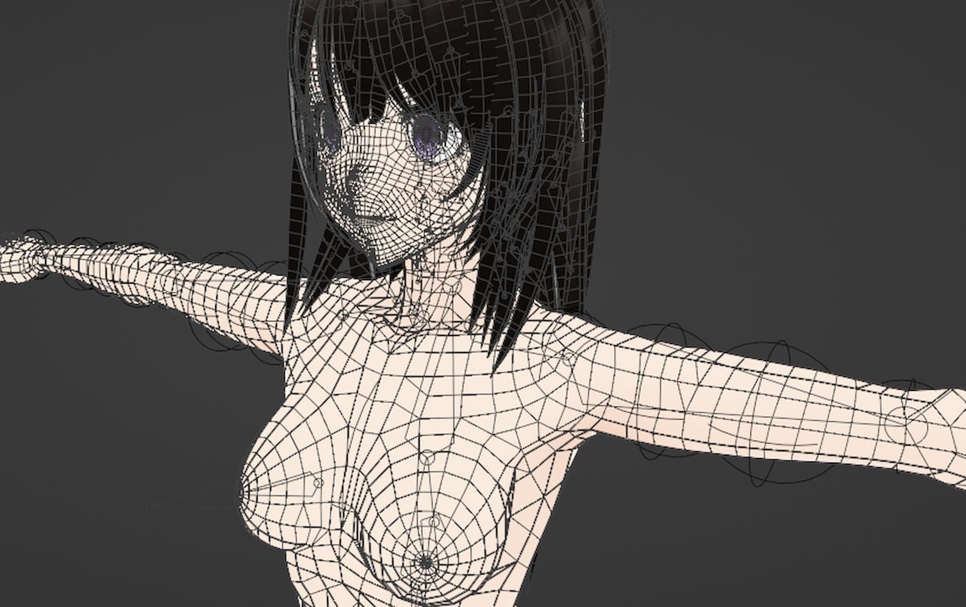 T pose rigged model - Eru Chitanda anime girl 3D model Low-poly 3D model_2