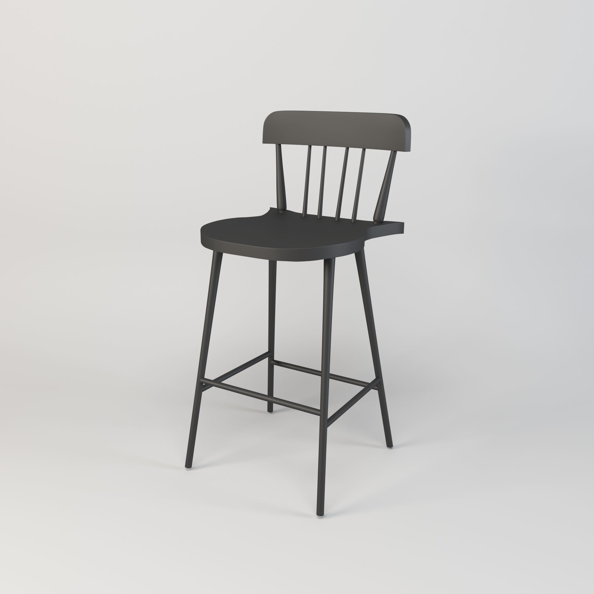 Black wooden dining chair Low-poly 3D model_3