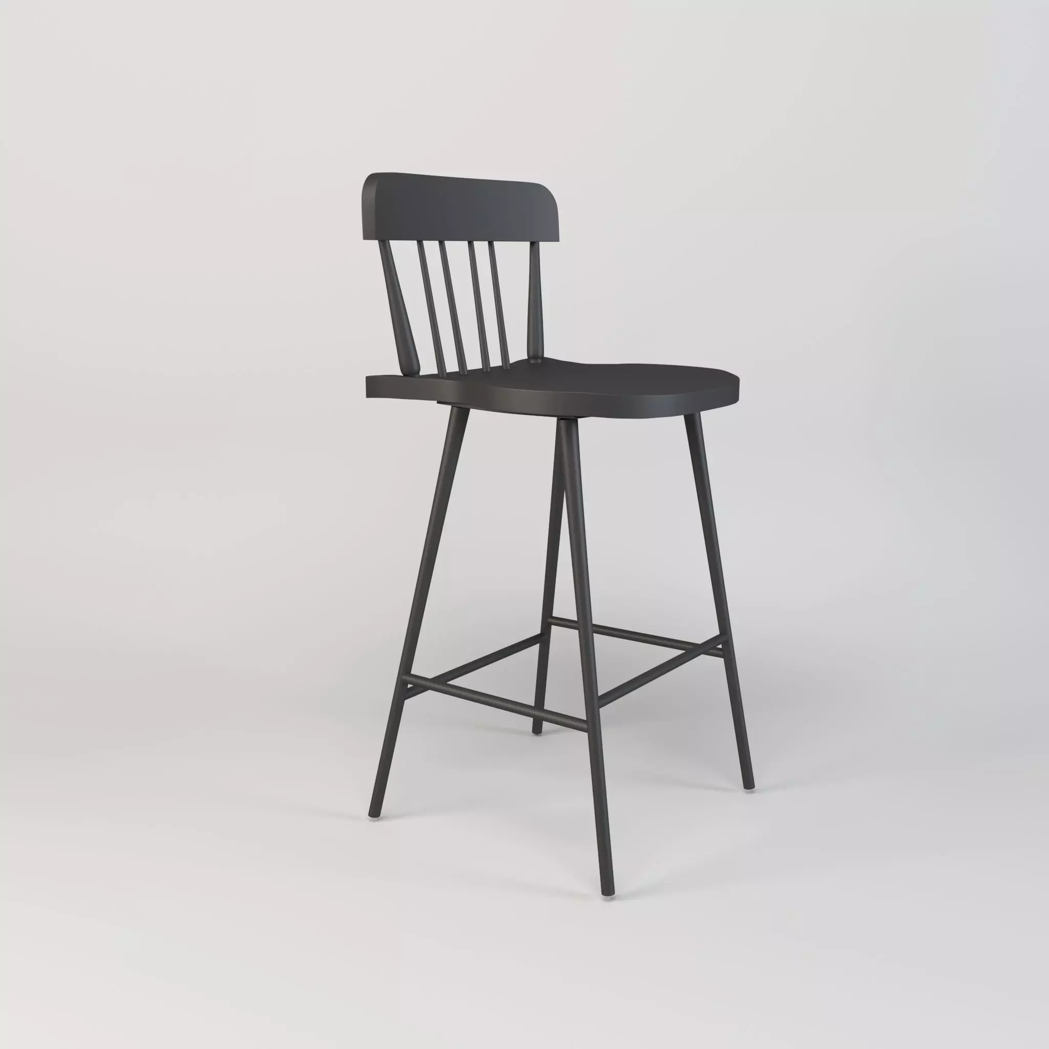 Black wooden dining chair Low-poly 3D model_0