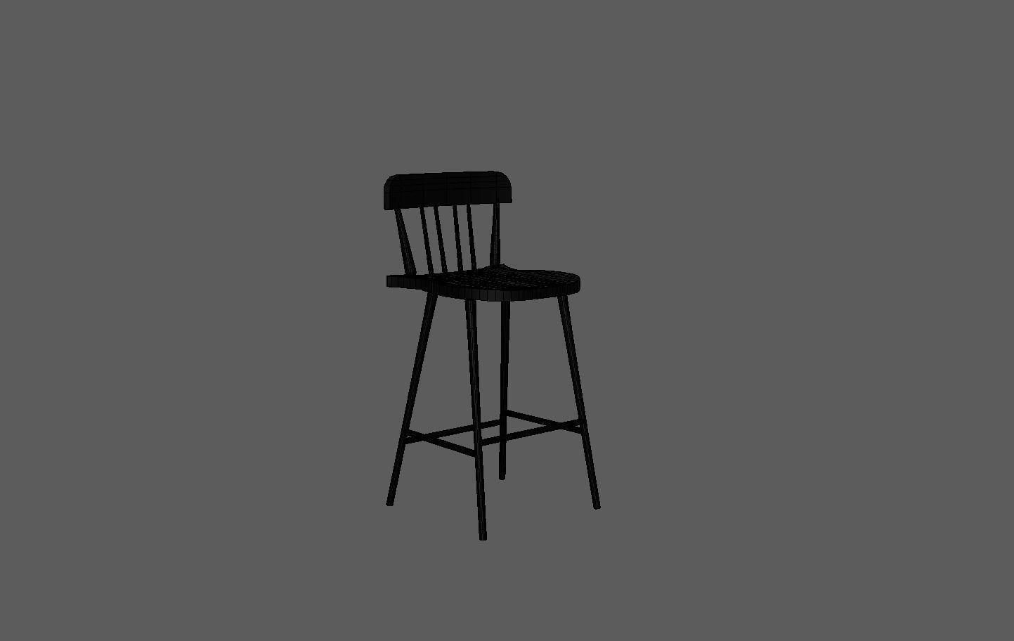 Black wooden dining chair Low-poly 3D model_7