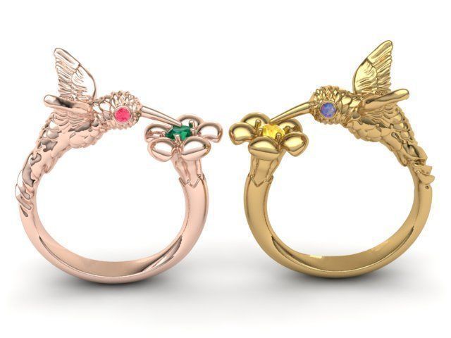 hummingbird ring 3D print model_4