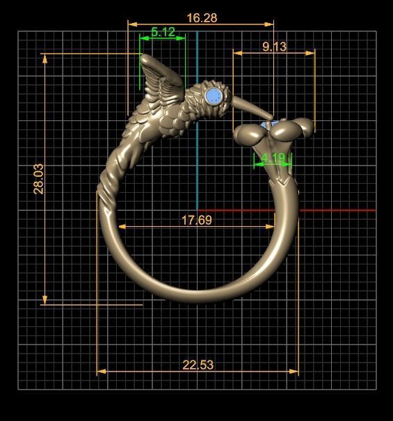 hummingbird ring 3D print model_14