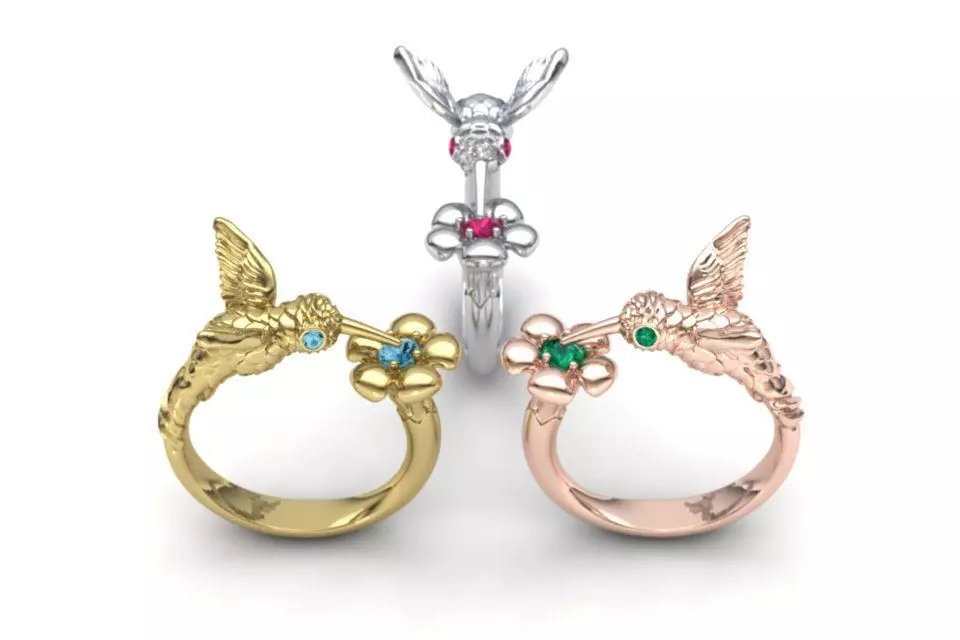 hummingbird ring 3D print model_0