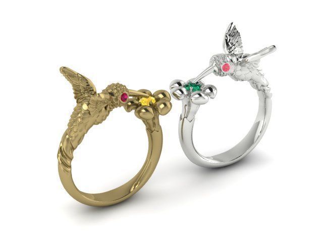 hummingbird ring 3D print model_3