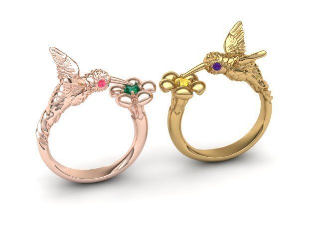 hummingbird ring 3D print model_6