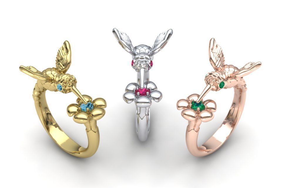 hummingbird ring 3D print model_1