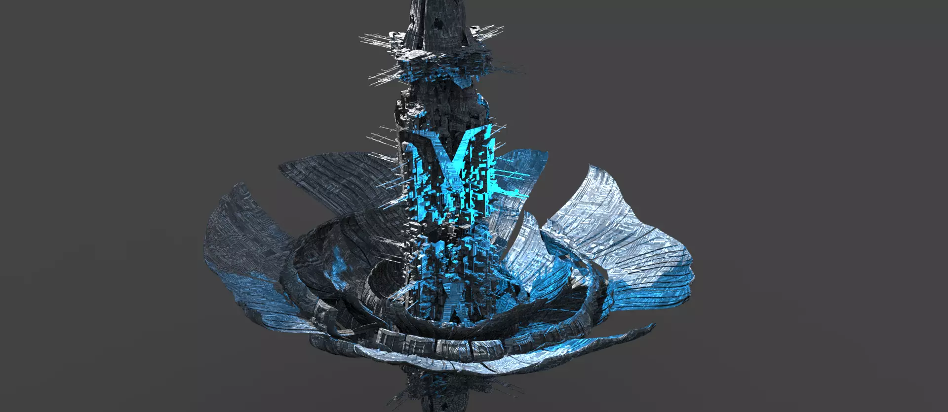 Aster Flower sci fi station exterior Low-poly 3D model_0