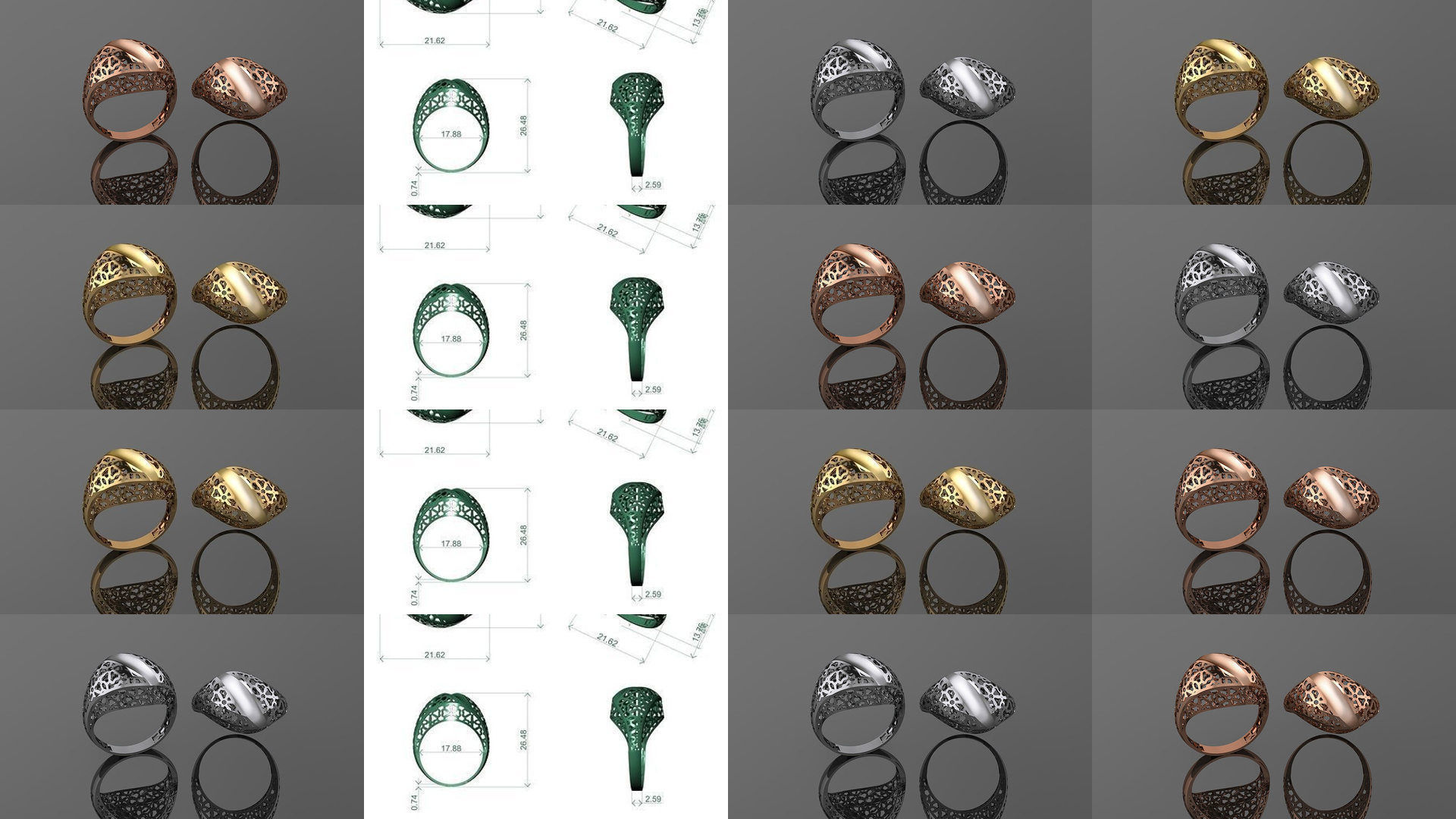 49 Wire Mesh Ultra vision Plain Gold Ring 3D Model Collection_3