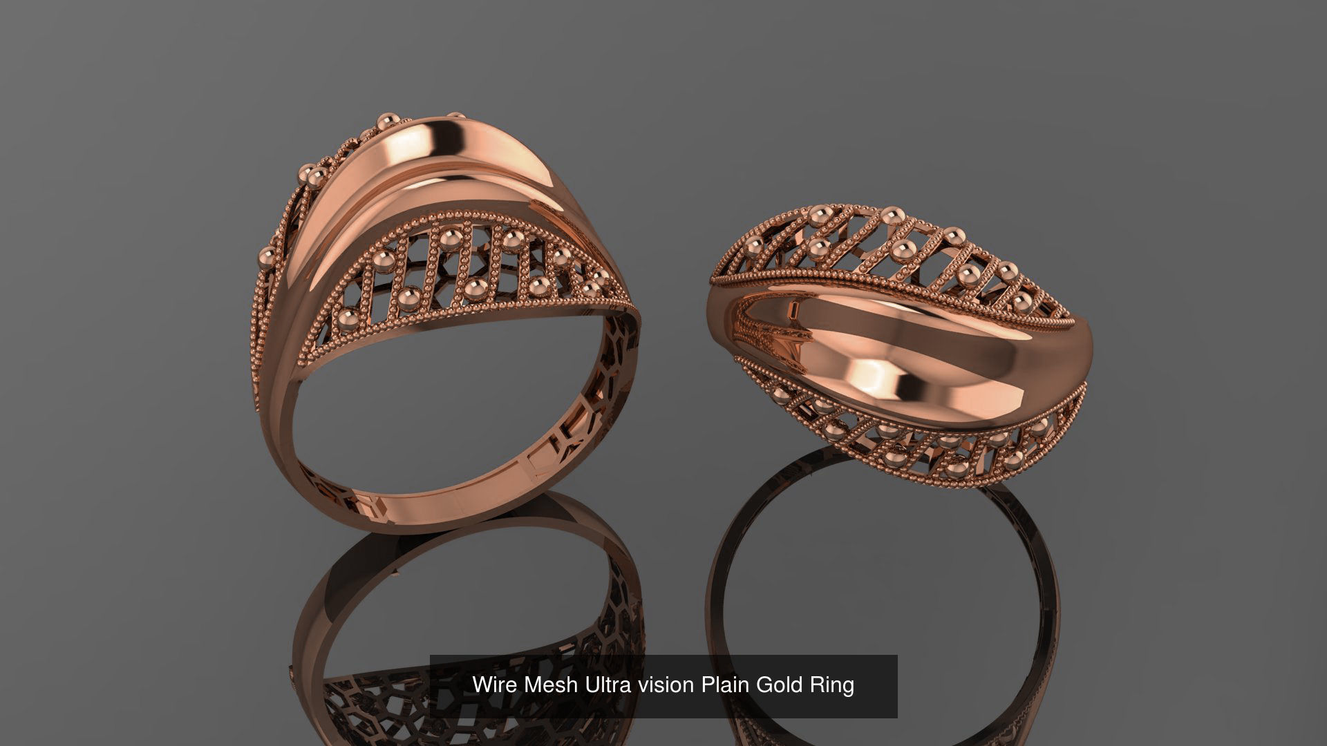 49 Wire Mesh Ultra vision Plain Gold Ring 3D Model Collection_5