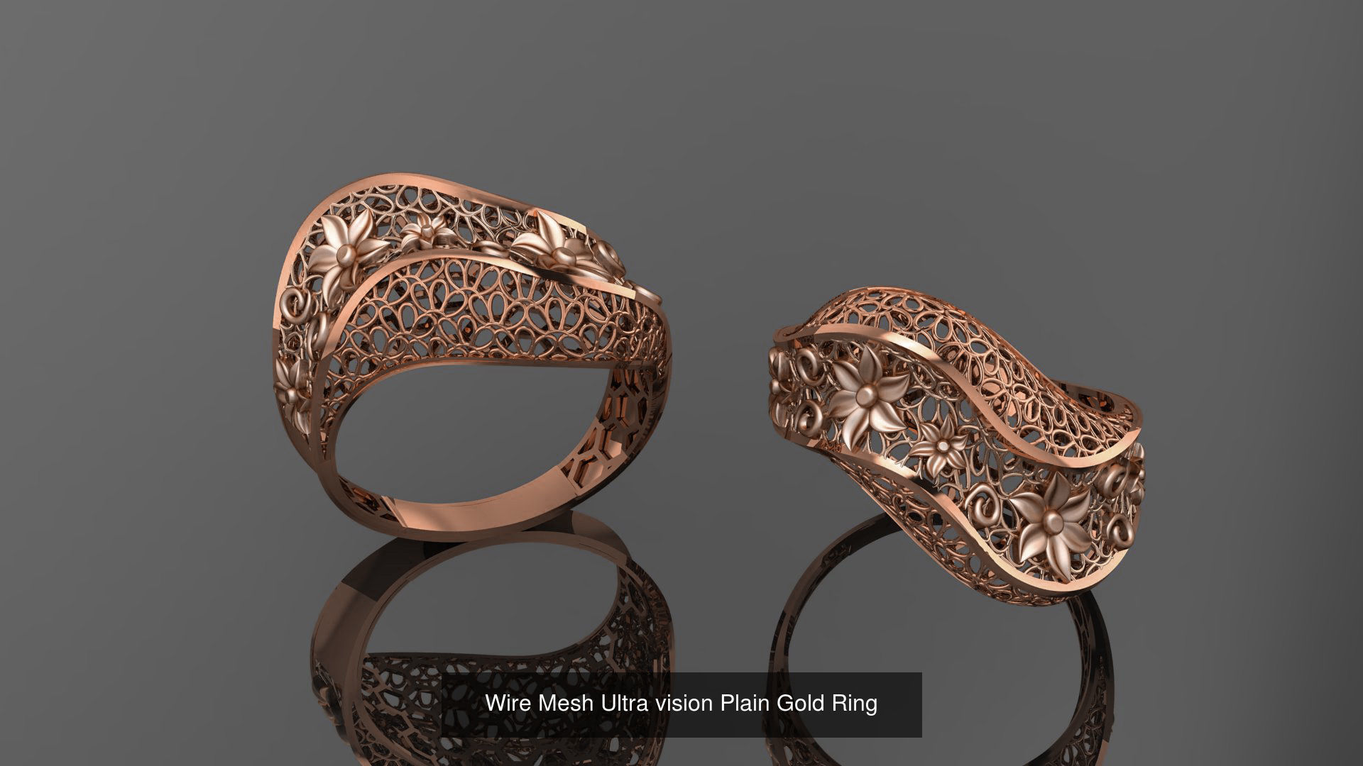 49 Wire Mesh Ultra vision Plain Gold Ring 3D Model Collection_7