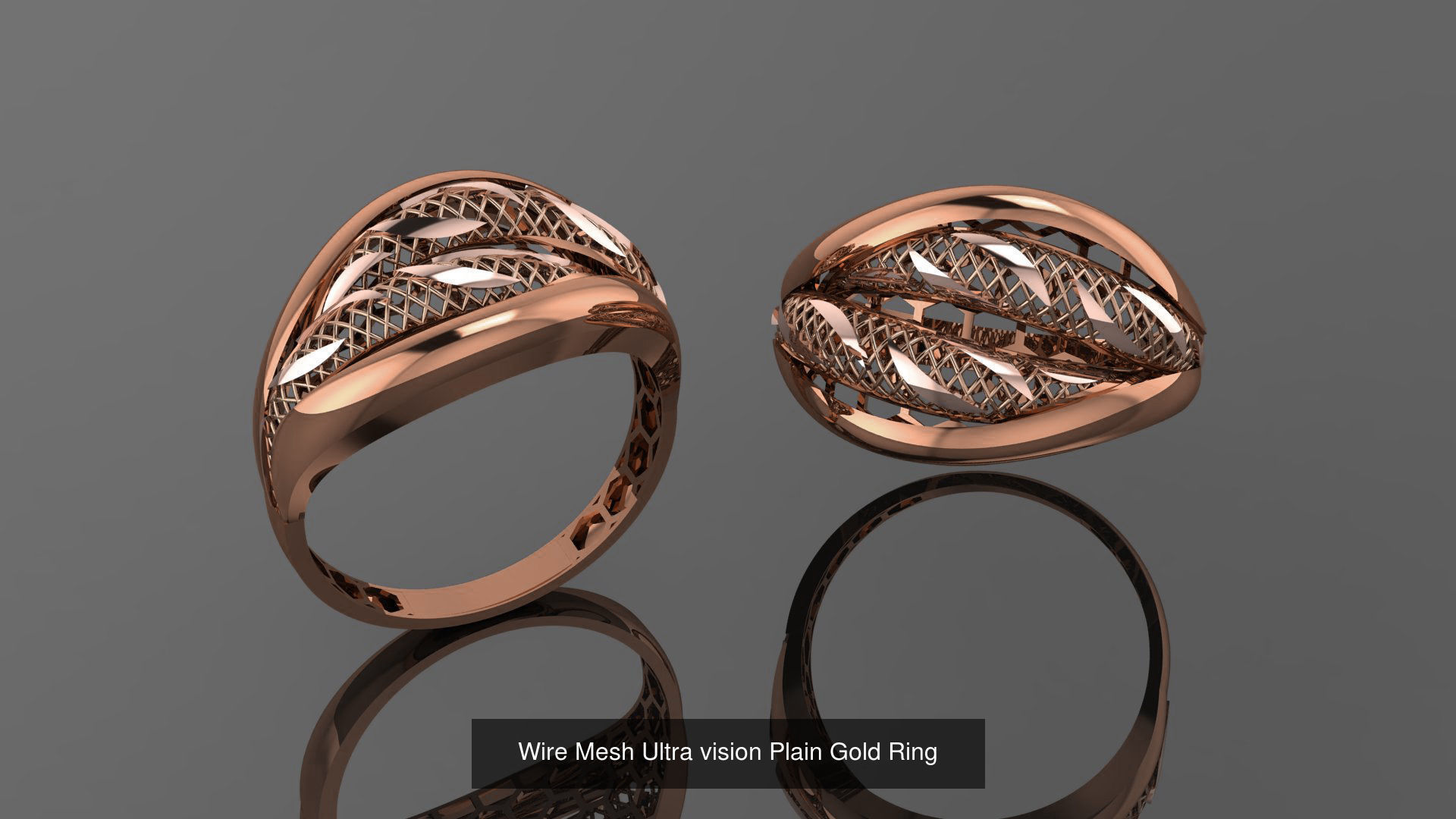 49 Wire Mesh Ultra vision Plain Gold Ring 3D Model Collection_17
