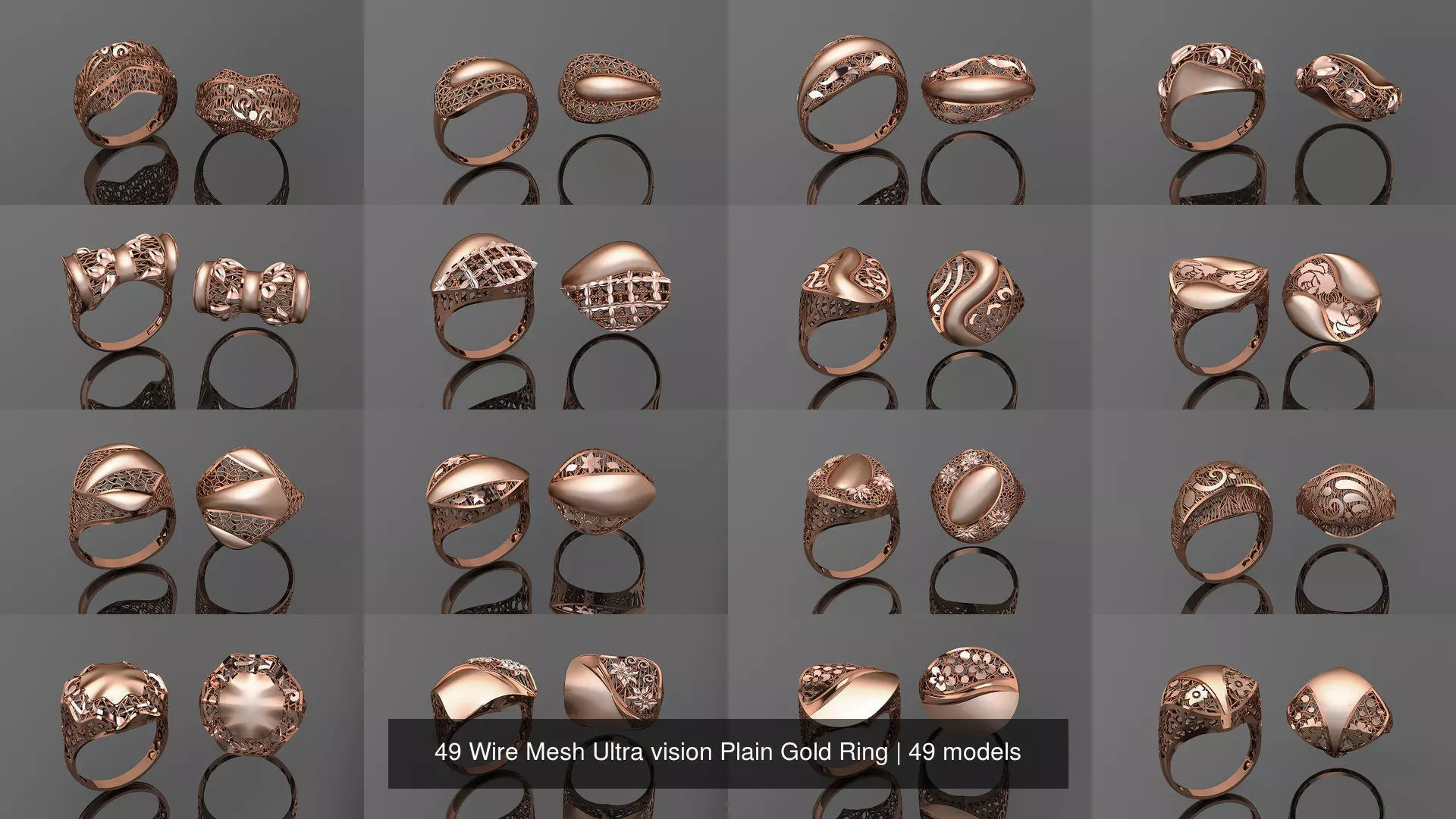 49 Wire Mesh Ultra vision Plain Gold Ring 3D Model Collection_0
