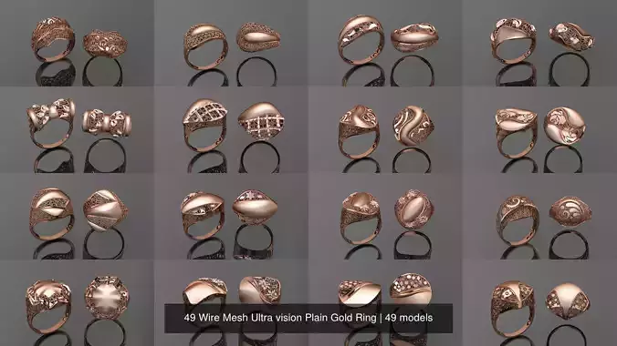 49 Wire Mesh Ultra vision Plain Gold Ring 3D Model Collection 49 Wire Mesh Ultra vision Plain Gold Ring 3D Model Collection
