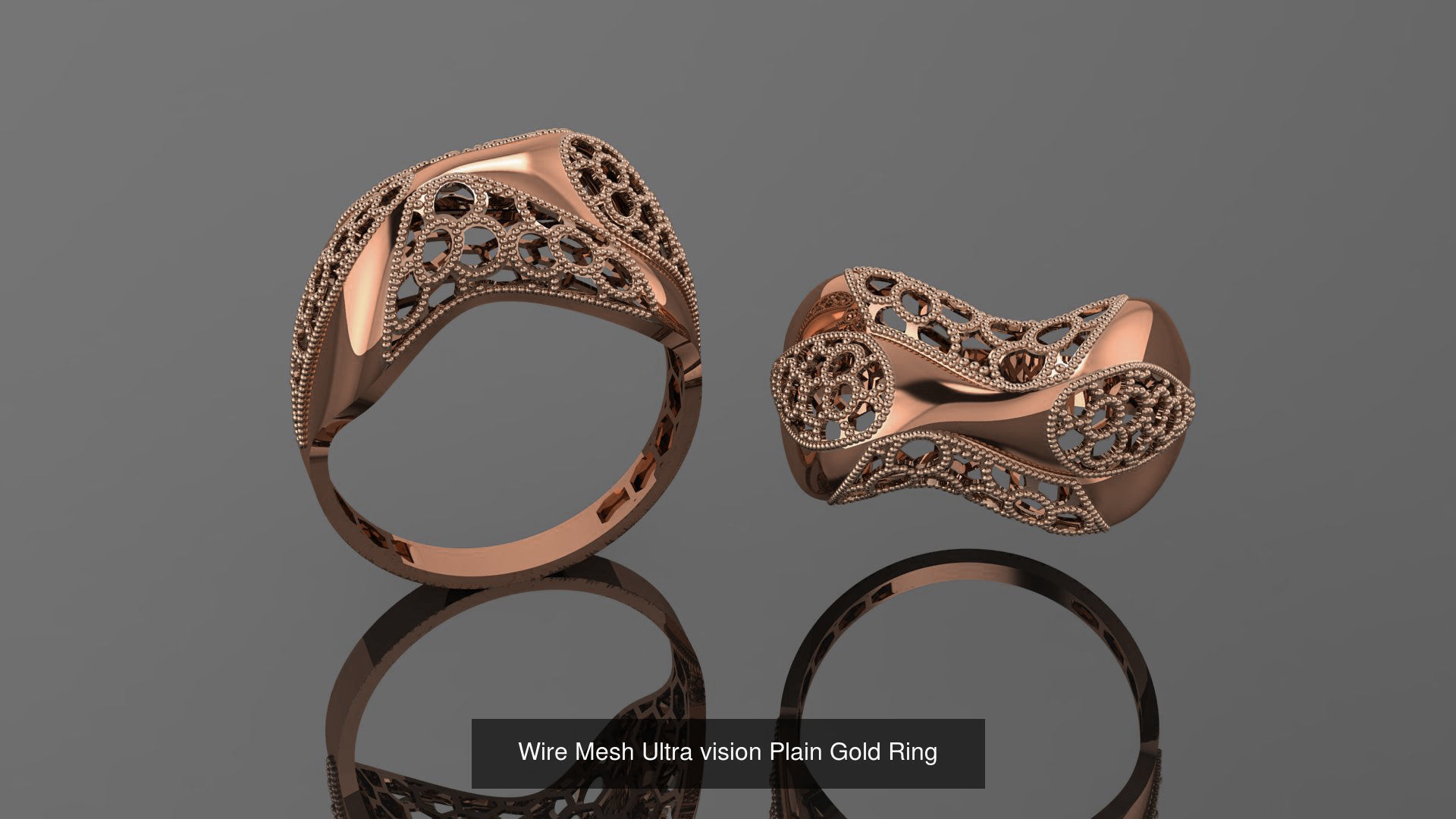 49 Wire Mesh Ultra vision Plain Gold Ring 3D Model Collection_41