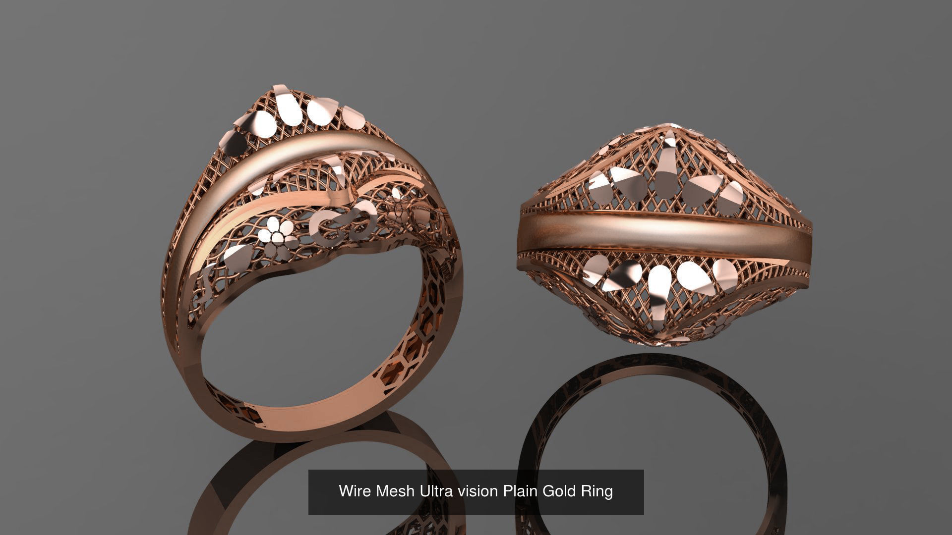 49 Wire Mesh Ultra vision Plain Gold Ring 3D Model Collection_10