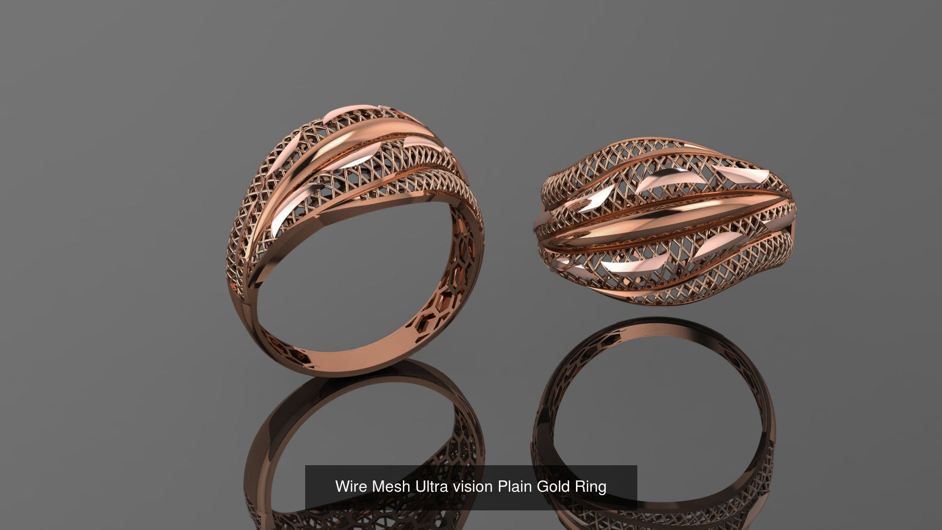 49 Wire Mesh Ultra vision Plain Gold Ring 3D Model Collection_15
