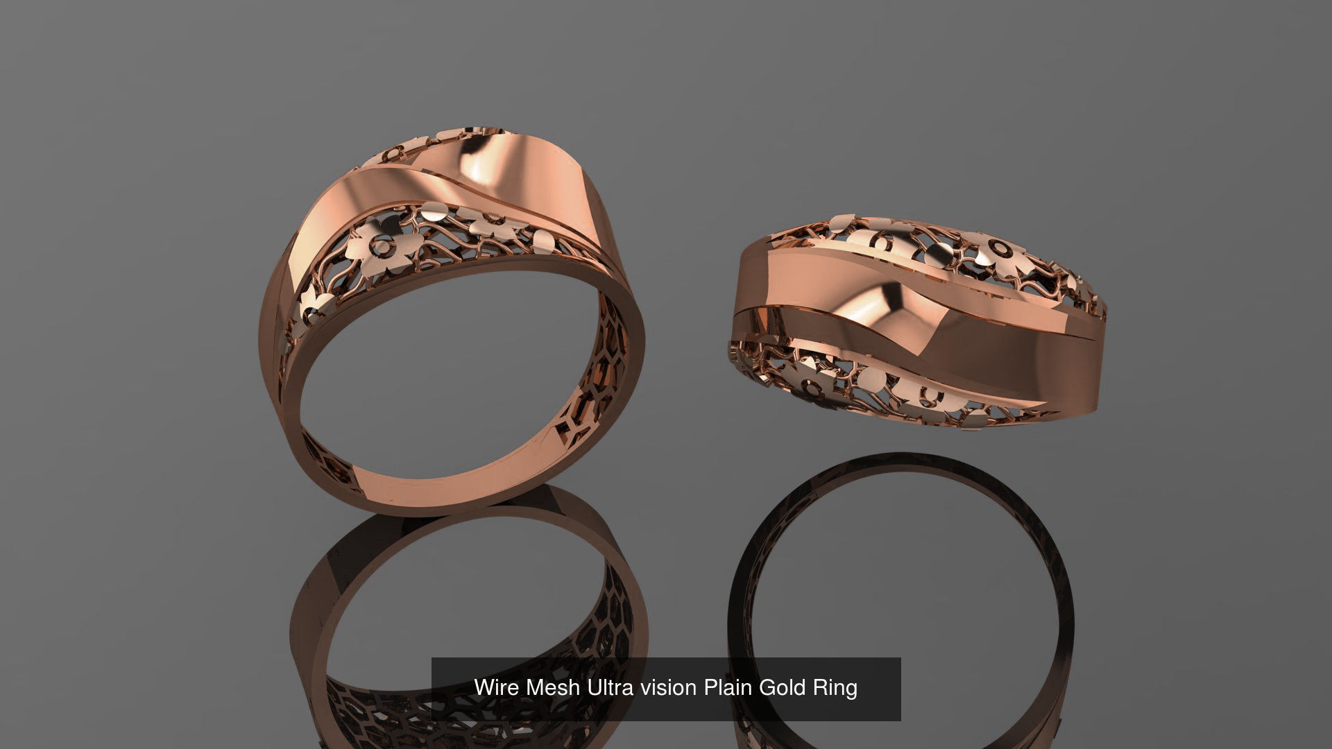 49 Wire Mesh Ultra vision Plain Gold Ring 3D Model Collection_45