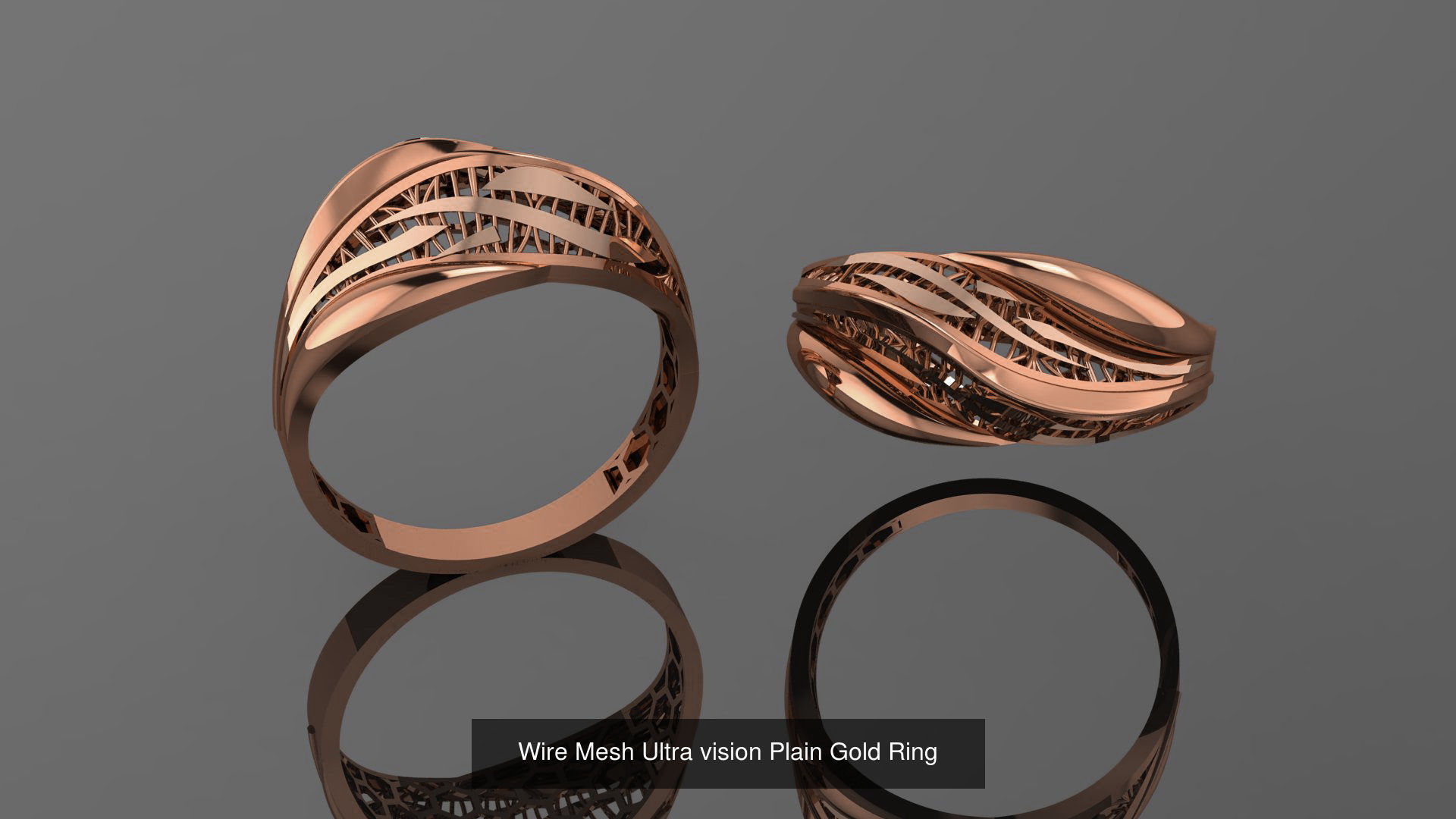 49 Wire Mesh Ultra vision Plain Gold Ring 3D Model Collection_44