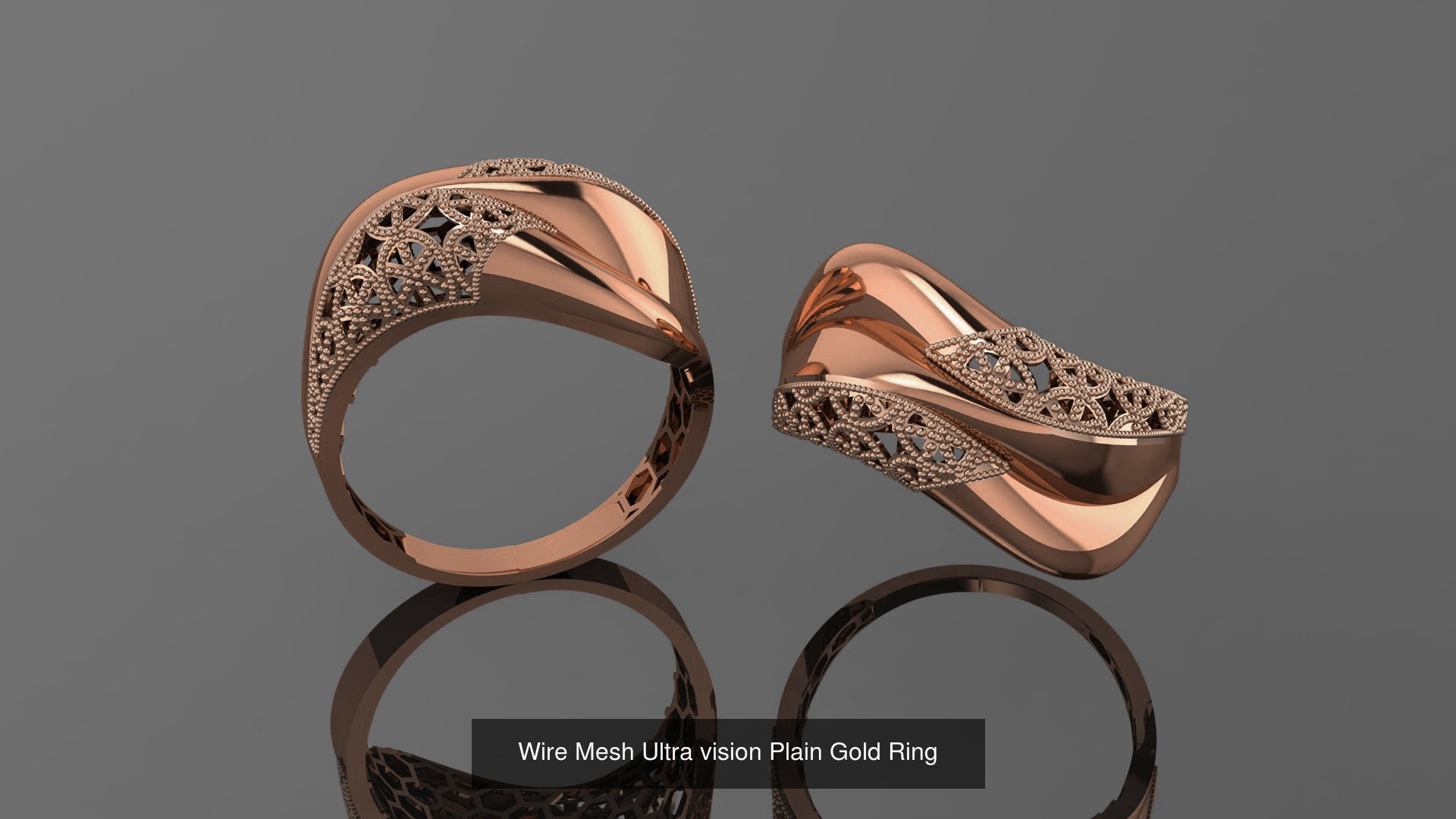 49 Wire Mesh Ultra vision Plain Gold Ring 3D Model Collection_43